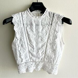 Women’s White Eyelet Lace Sleeveless Top Summer Casual Work Size Small